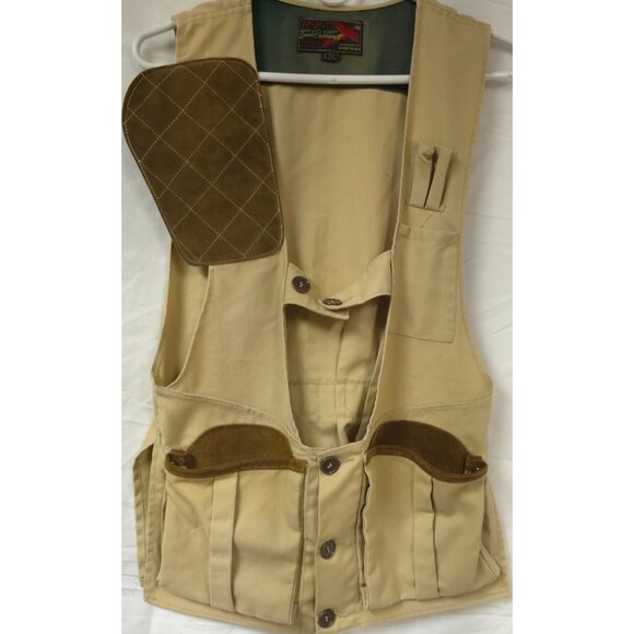 Vtg 10X Hunting Skeet Sporting Clays Shooting Leather Pad Button Vest Sz 32, USA - Picture 1 of 9